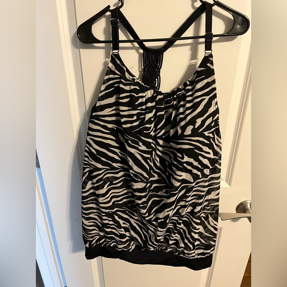 Cacique Black and White Zebra Print Tankini Swim Top